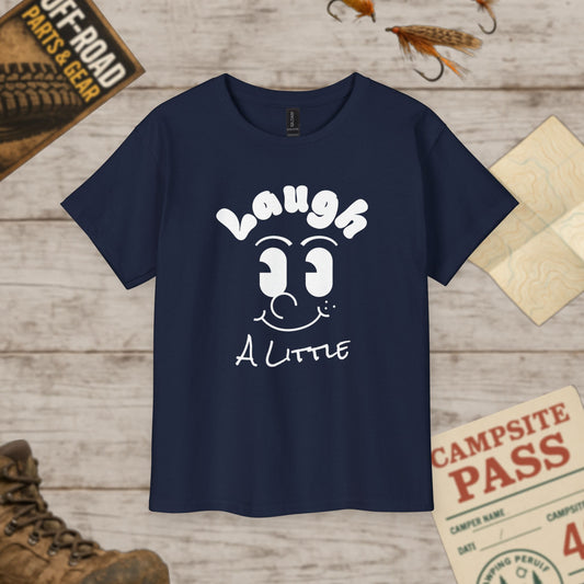 Laugh A Little Kids T‑Shirt Cute Smiley Face Youth Tee Gildan 2000B