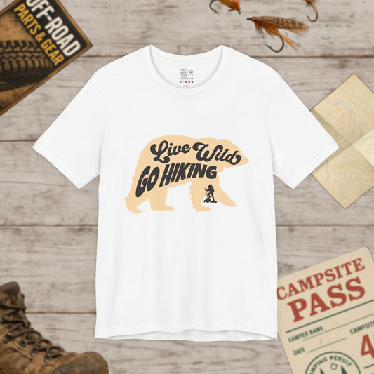 Hiking Tee "Live Wild Go Hiking" Bear Graphic Outdoor Shirt