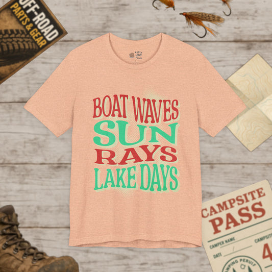 Lake Days Unisex Short Sleeve Tee Boat Waves & Sun Rays Bella Canvas 3001