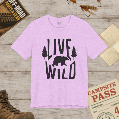 Live Wild Bear T-Shirt  Outdoor Camping Nature Tee Blk Print