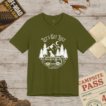 Let's Get Lost Camper T-Shirt Adventure Van Camping Tee White Print