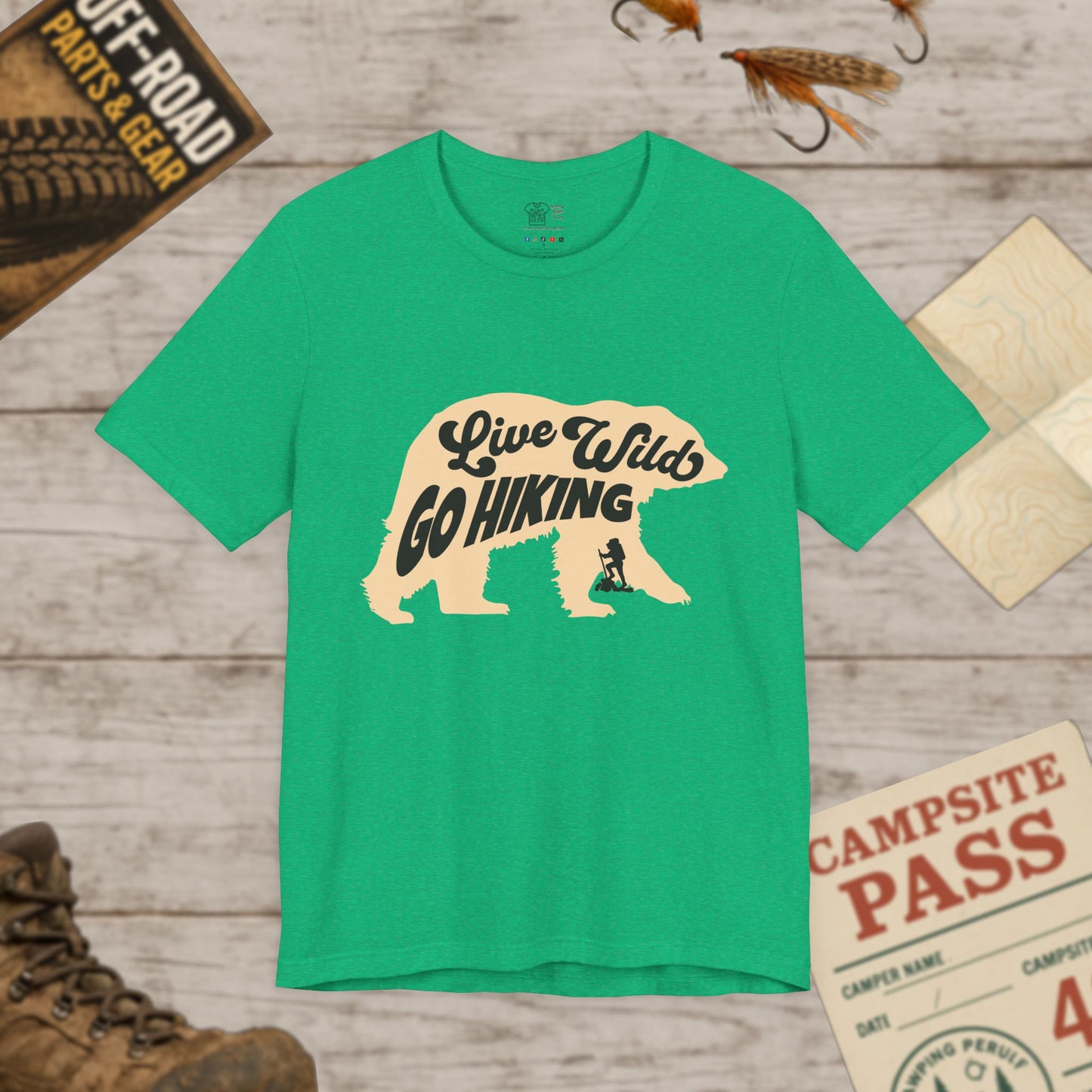 Hiking Tee  "Live Wild Go Hiking" Bear Graphic Outdoor Shirt