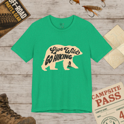 Hiking Tee  "Live Wild Go Hiking" Bear Graphic Outdoor Shirt