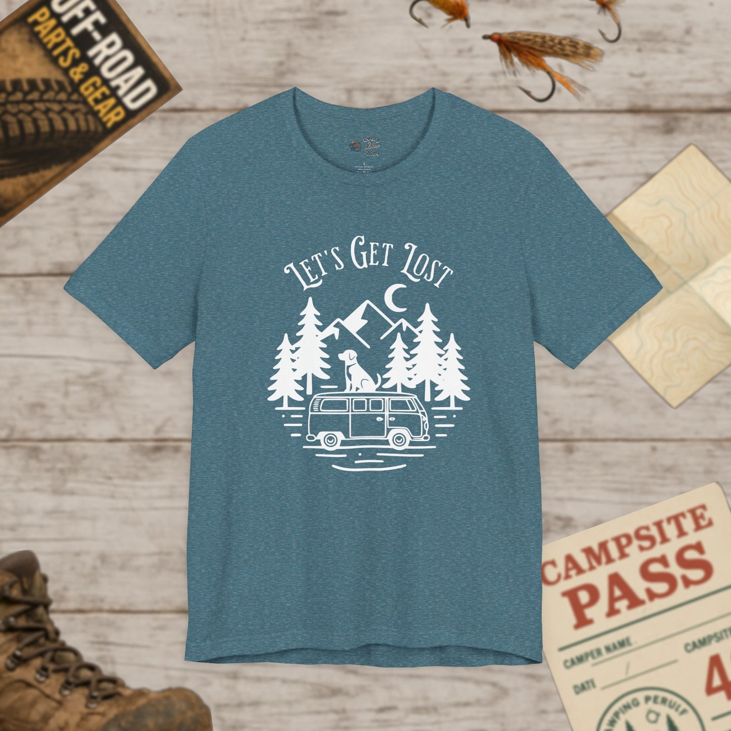Let's Get Lost Camper T-Shirt Adventure Van Camping Tee White Print