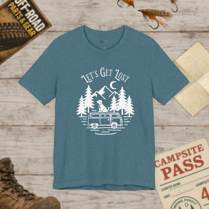 Let's Get Lost Camper T-Shirt Adventure Van Camping Tee White Print