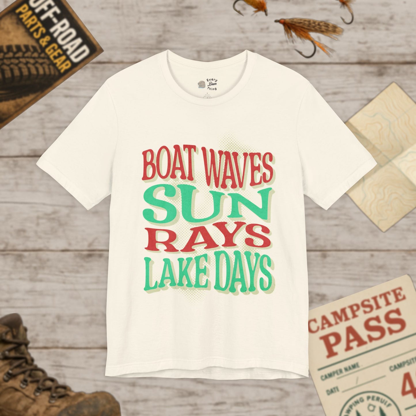 Lake Days Unisex Short Sleeve Tee Boat Waves & Sun Rays Bella Canvas 3001