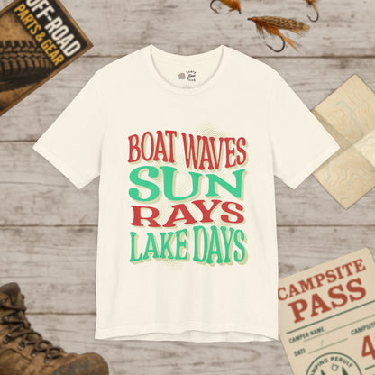 Lake Days Unisex Short Sleeve Tee Boat Waves & Sun Rays Bella Canvas 3001