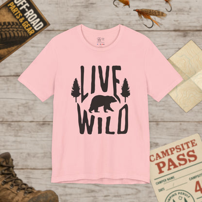 Live Wild Bear T-Shirt  Outdoor Camping Nature Tee Blk Print