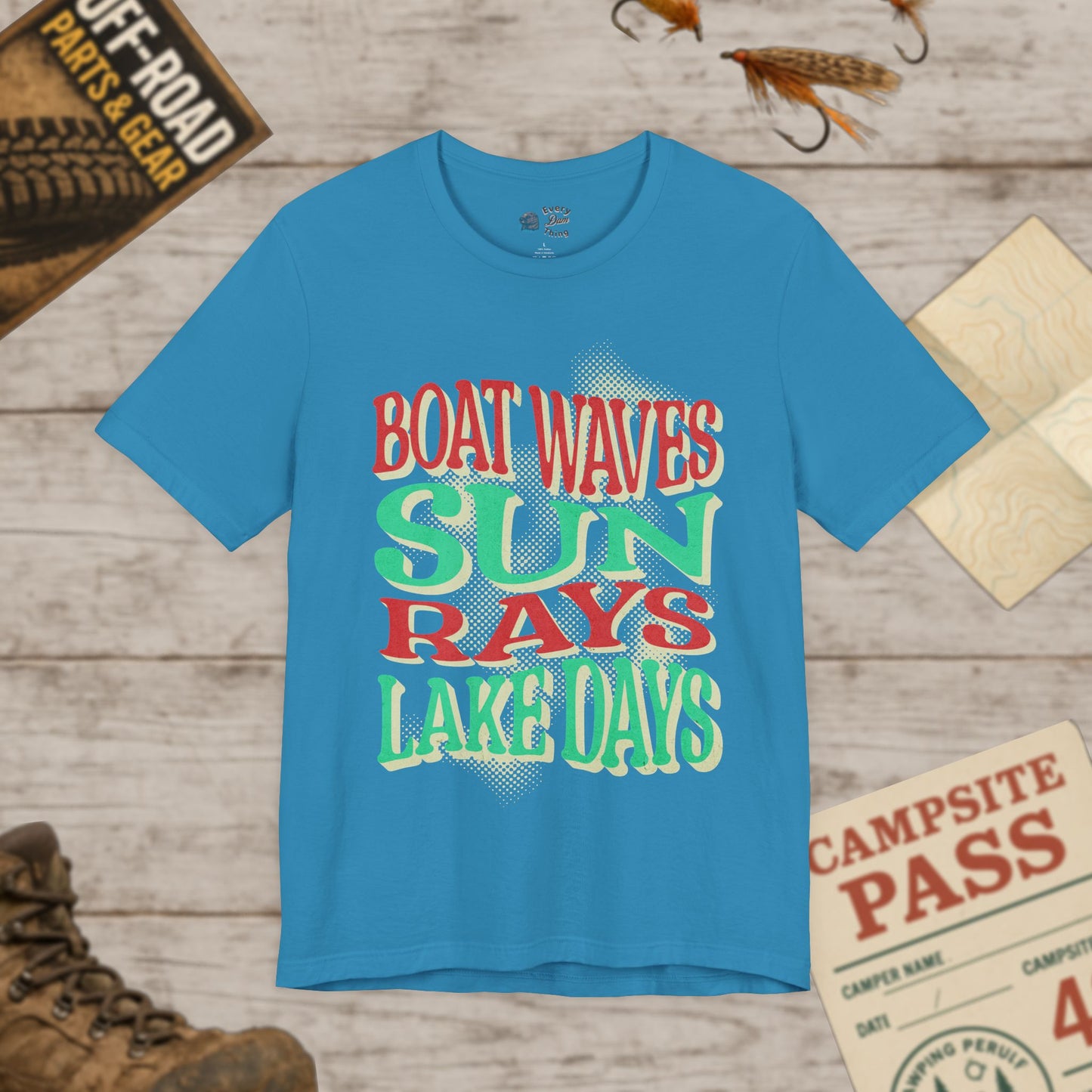 Lake Days Unisex Short Sleeve Tee Boat Waves & Sun Rays Bella Canvas 3001