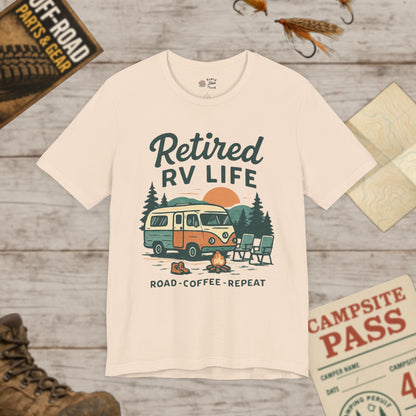 Retired T-Shirt Road Coffee Repeat Vintage Camper Tee