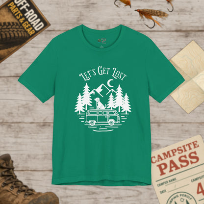 Let's Get Lost Camper T-Shirt Adventure Van Camping Tee White Print