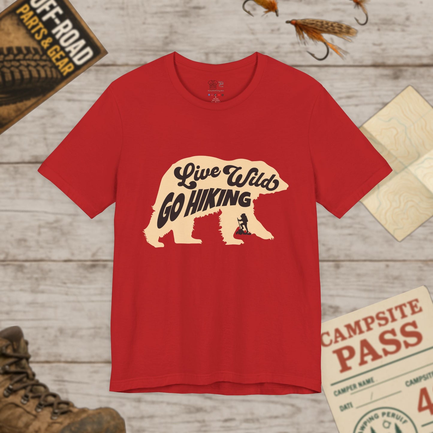 Hiking Tee  "Live Wild Go Hiking" Bear Graphic Outdoor Shirt