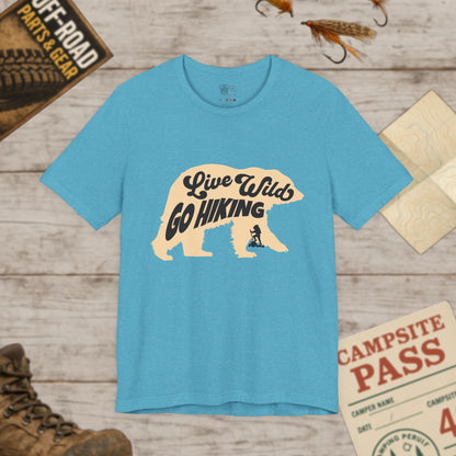 Hiking Tee  "Live Wild Go Hiking" Bear Graphic Outdoor Shirt
