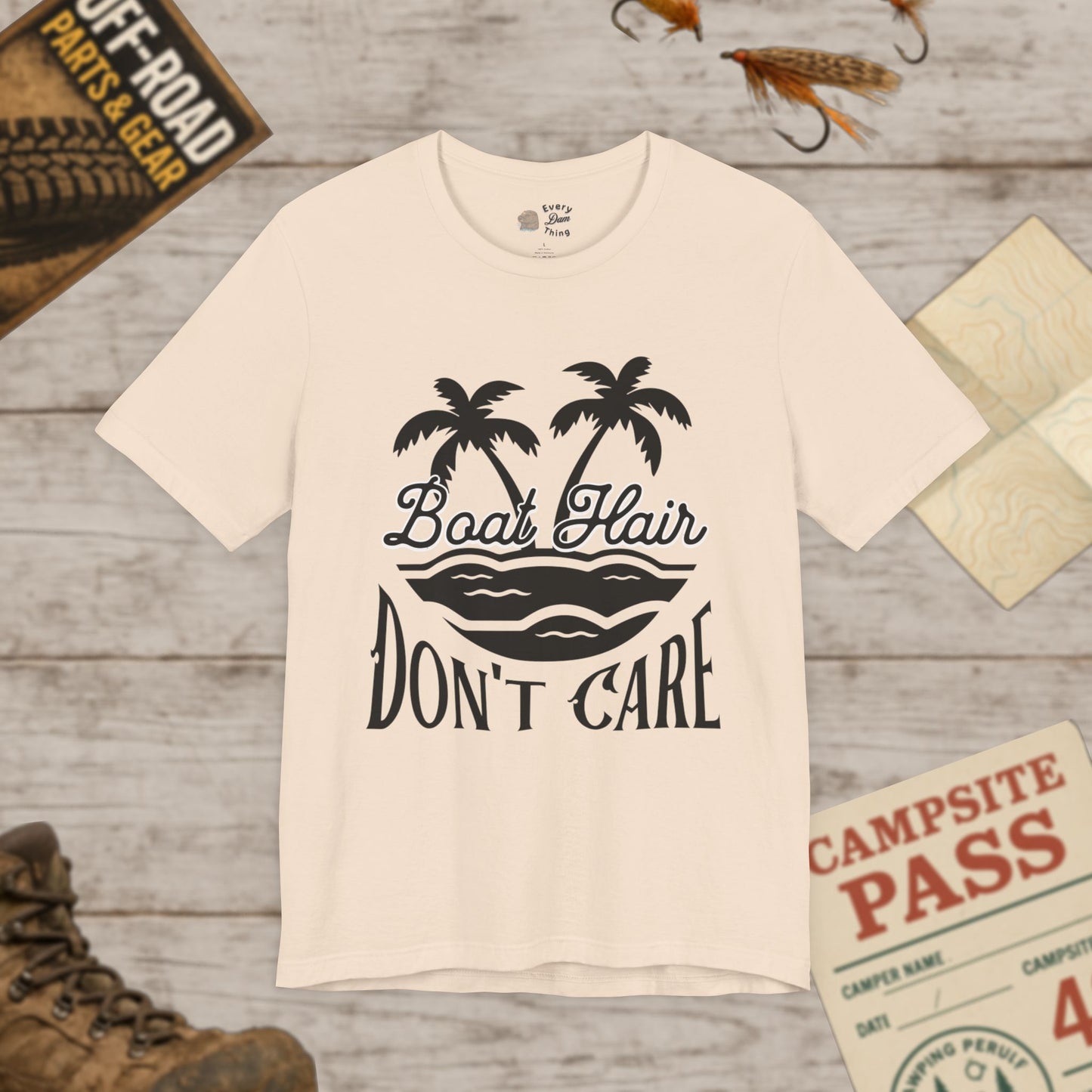 Boat Hair Don't Care Tee Bella Canvas 3001 Black Print