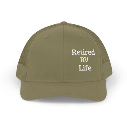 Retired RV Life Embroidered Trucker Cap Snapback Mesh Hat for RVers & Travel Lovers