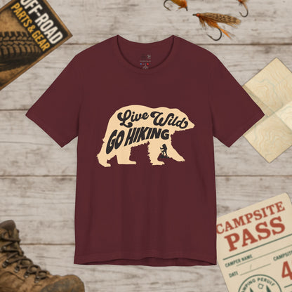 Hiking Tee  "Live Wild Go Hiking" Bear Graphic Outdoor Shirt