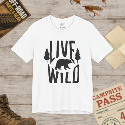 Live Wild Bear T-Shirt  Outdoor Camping Nature Tee Blk Print
