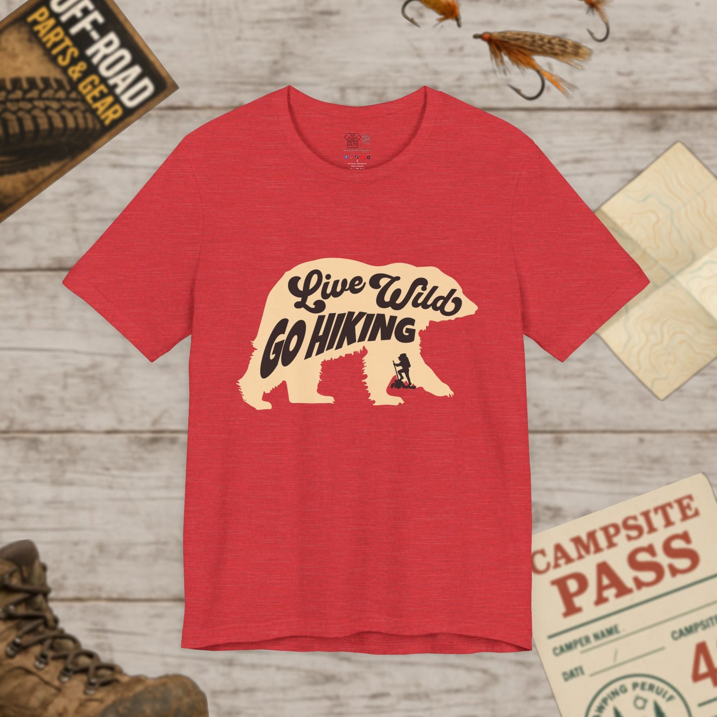 Hiking Tee  "Live Wild Go Hiking" Bear Graphic Outdoor Shirt