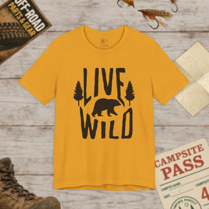 Live Wild Bear T-Shirt  Outdoor Camping Nature Tee Blk Print