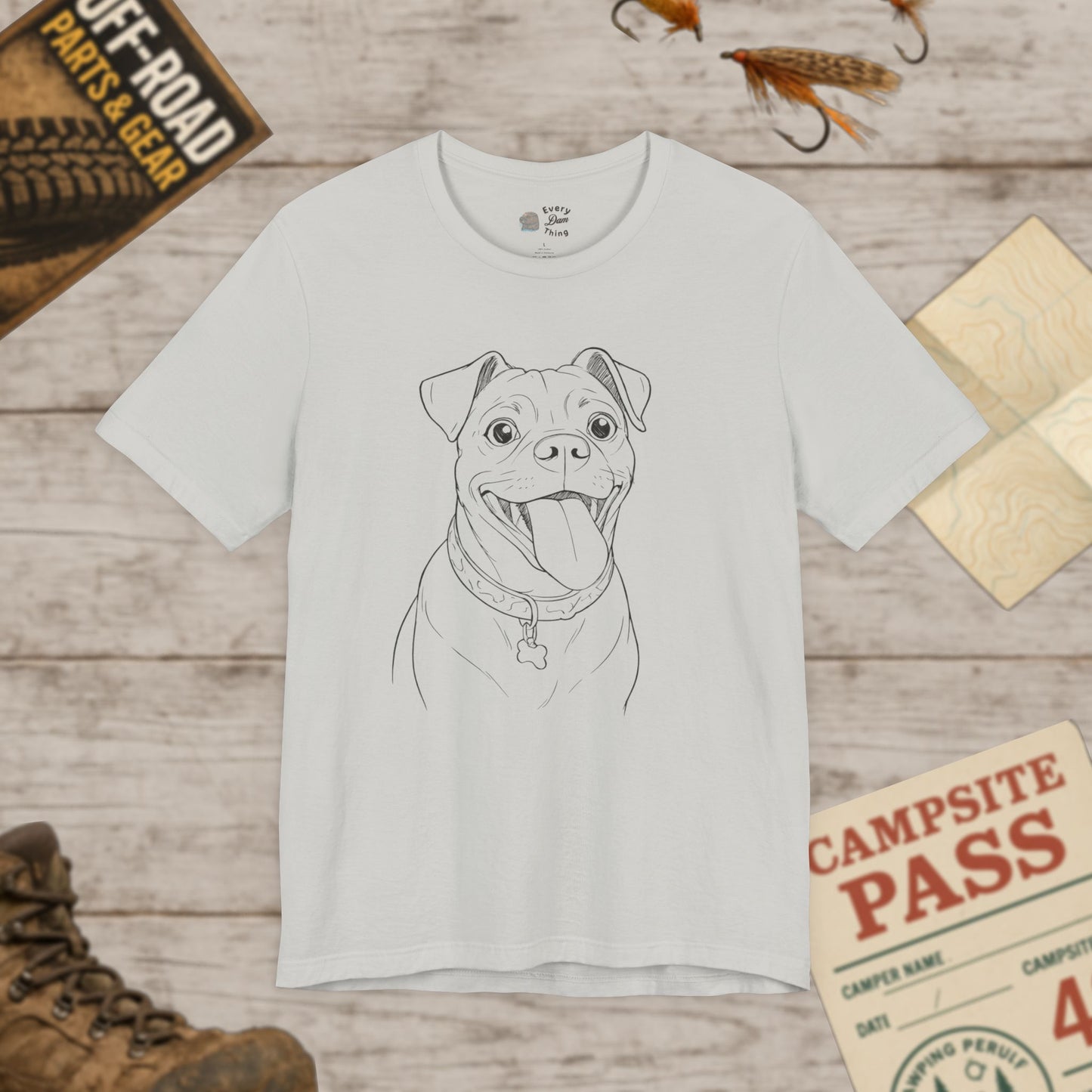 Bailey Happy Pup Outline T‑Shirt Minimal Dog Sketch Tee Bella Canvas 3001