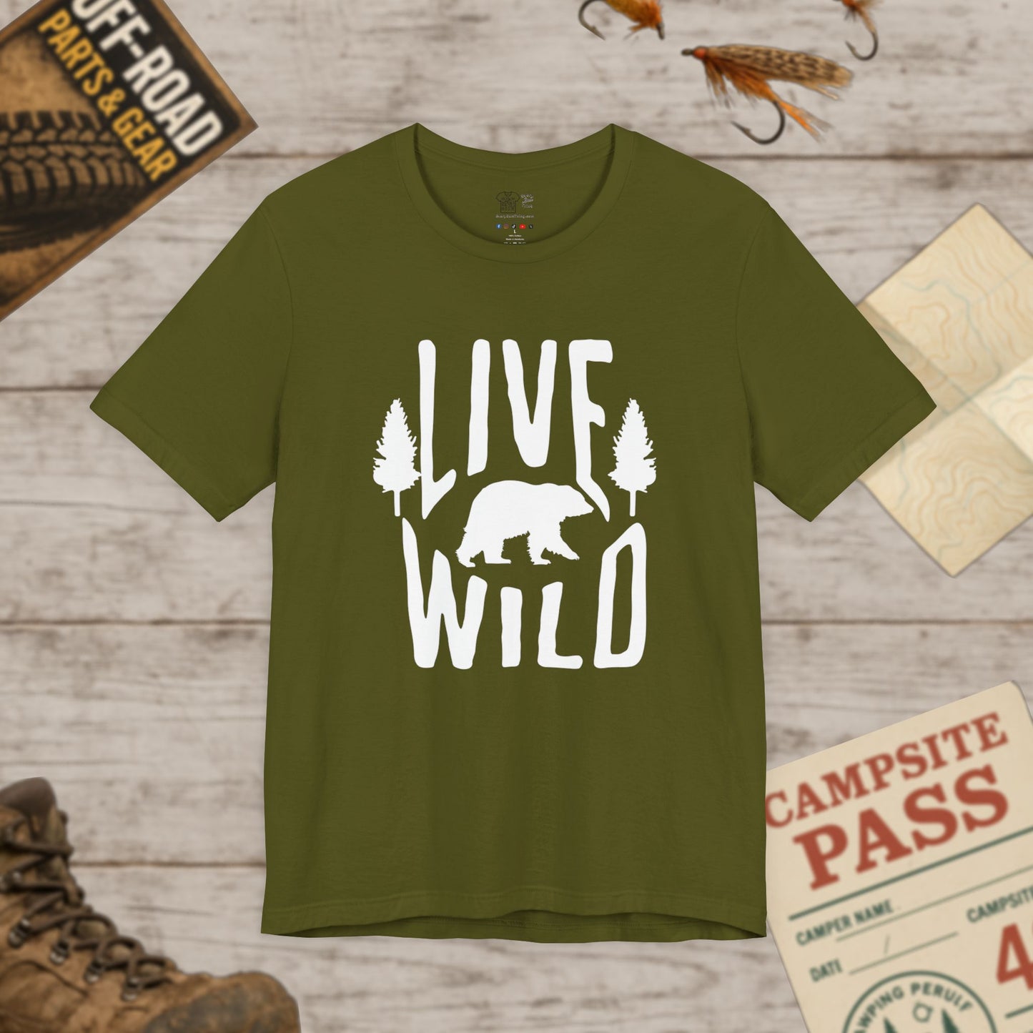 Live Wild Bear T-Shirt — Outdoor Camping Adventure Graphic Tee Wht Print