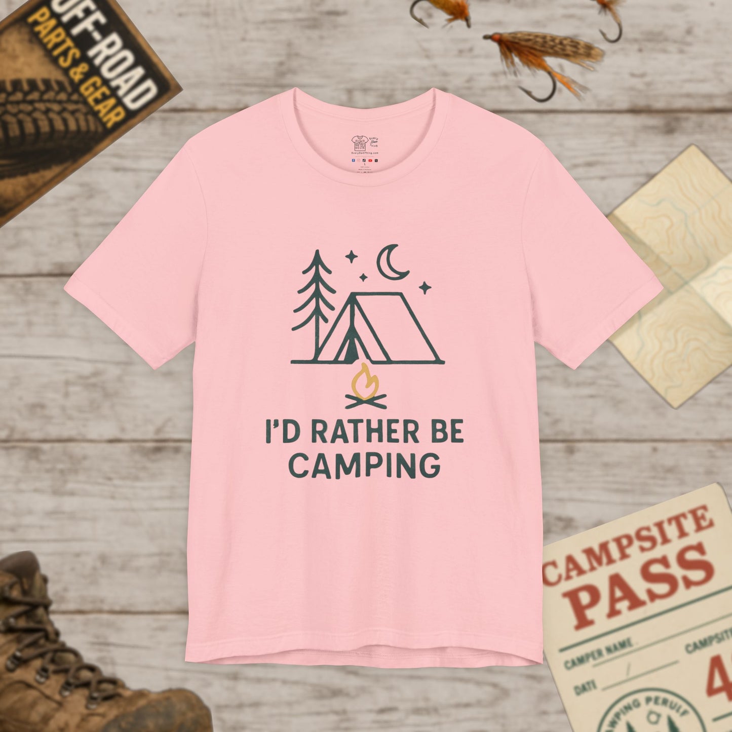 I'd Rather Be Camping T-Shirt Minimal Tent & Campfire Outdoor Tee
