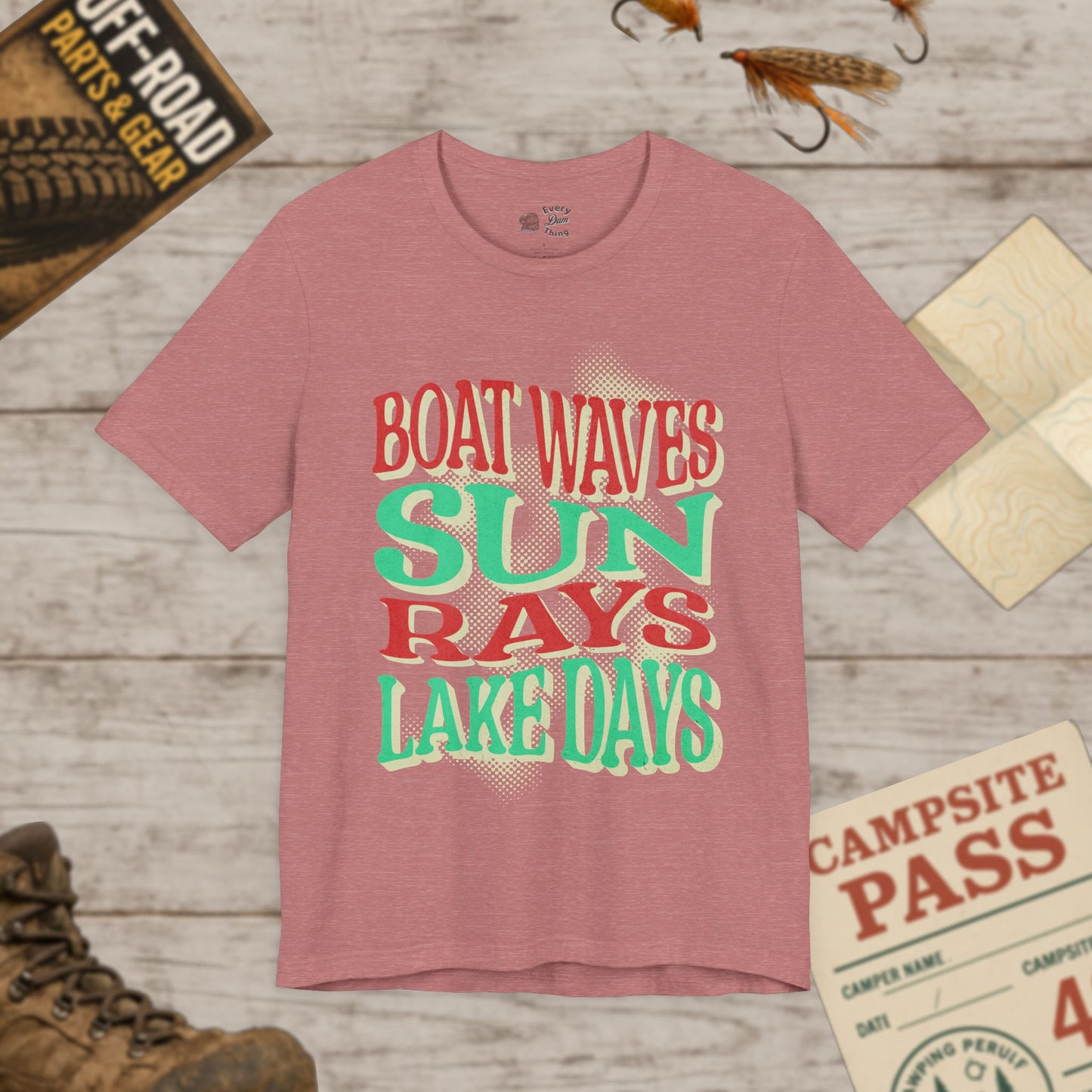 Lake Days Unisex Short Sleeve Tee Boat Waves & Sun Rays Bella Canvas 3001