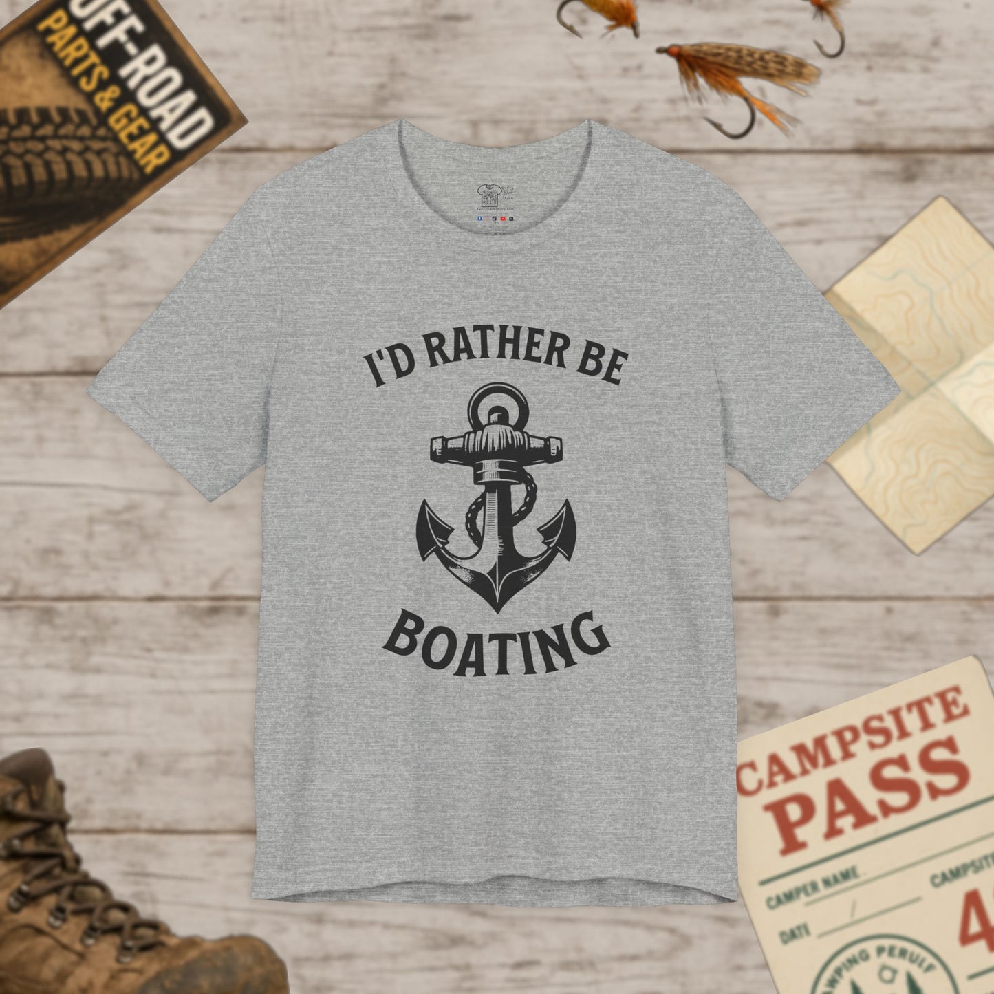 I'd Rather Be Boating T-Shirt  Anchor Nautical Tee for Boaters & Lake Lovers