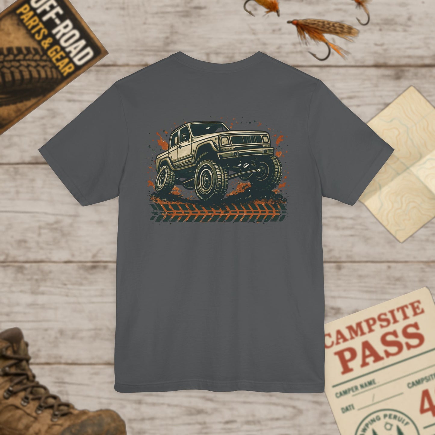 Off-Road Truck Tee Mud & Trail Graphic Short Sleeve Shirt Front & Back Print