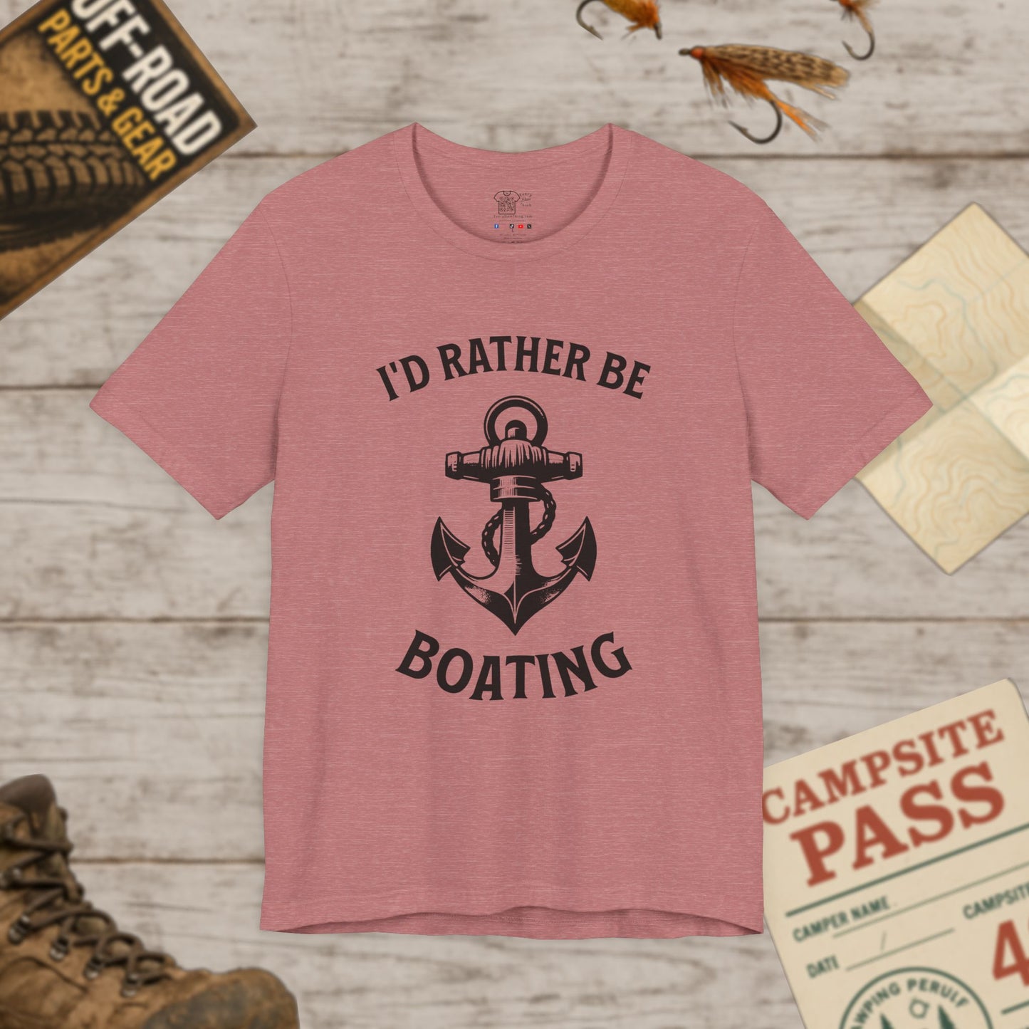 I'd Rather Be Boating T-Shirt  Anchor Nautical Tee for Boaters & Lake Lovers