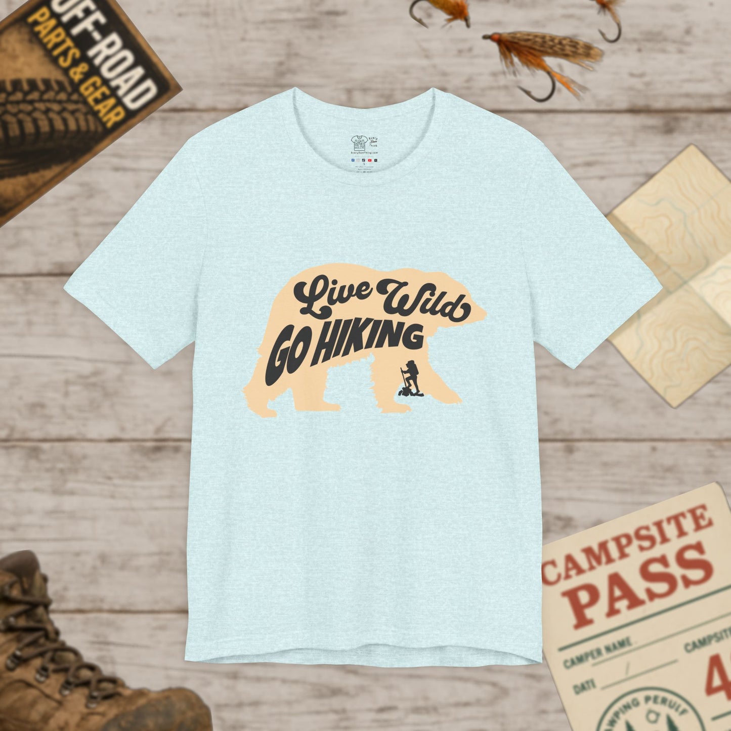 Hiking Tee  "Live Wild Go Hiking" Bear Graphic Outdoor Shirt
