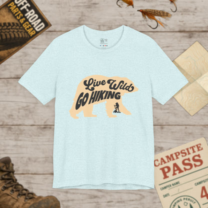 Hiking Tee  "Live Wild Go Hiking" Bear Graphic Outdoor Shirt