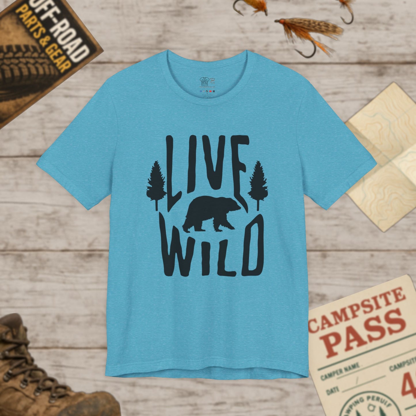 Live Wild Bear T-Shirt  Outdoor Camping Nature Tee Blk Print