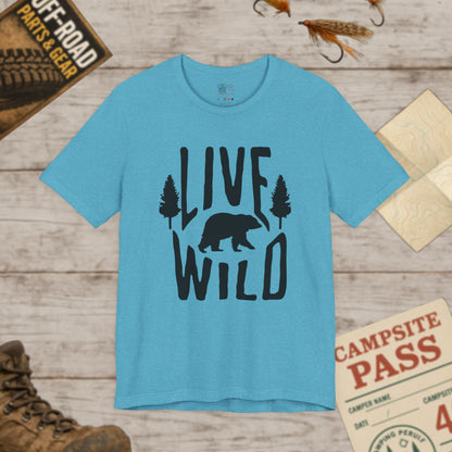 Live Wild Bear T-Shirt  Outdoor Camping Nature Tee Blk Print