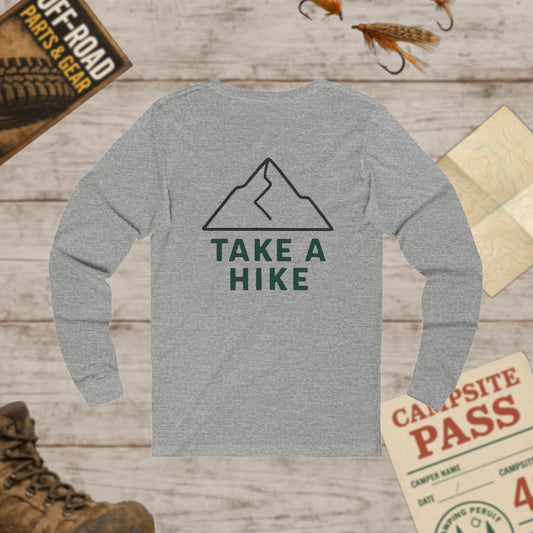Take a Hike Long Sleeve Tee Minimal Mountain Graphic Outdoor Shirt Front & Back Print
