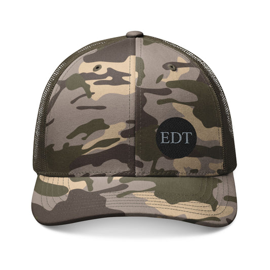 Camo Trucker Hat Embroidered Logo Patch, Adjustable Mesh Cap