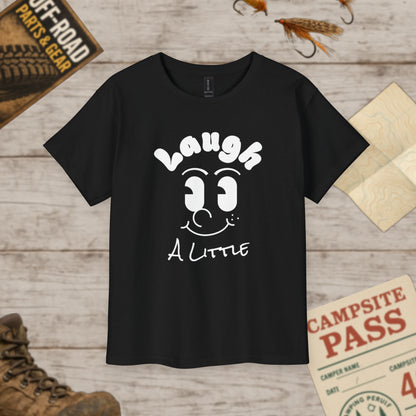 Laugh A Little Kids T‑Shirt Cute Smiley Face Youth Tee Gildan 2000B