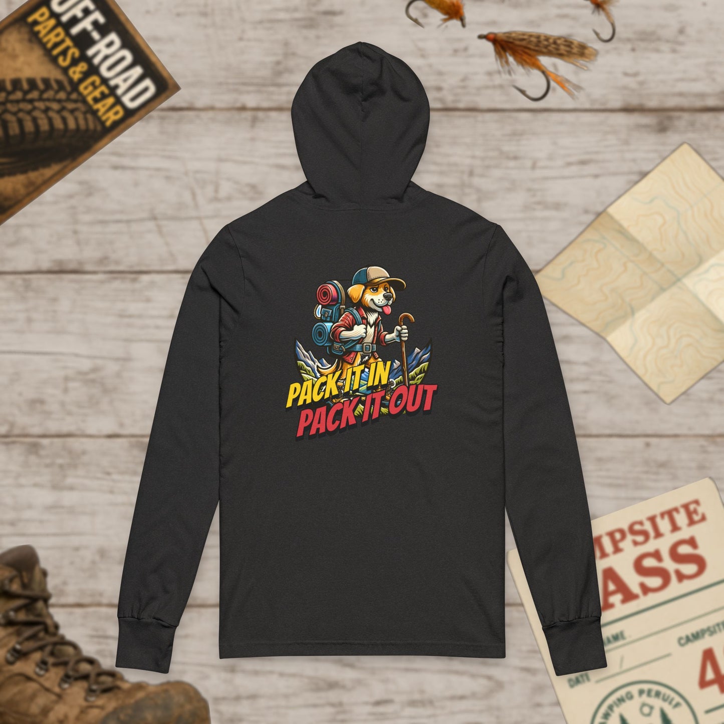 Pack It In Dog Unisex Hooded Front & Back Print Long Sleeve Tee Bella Canvas 3512