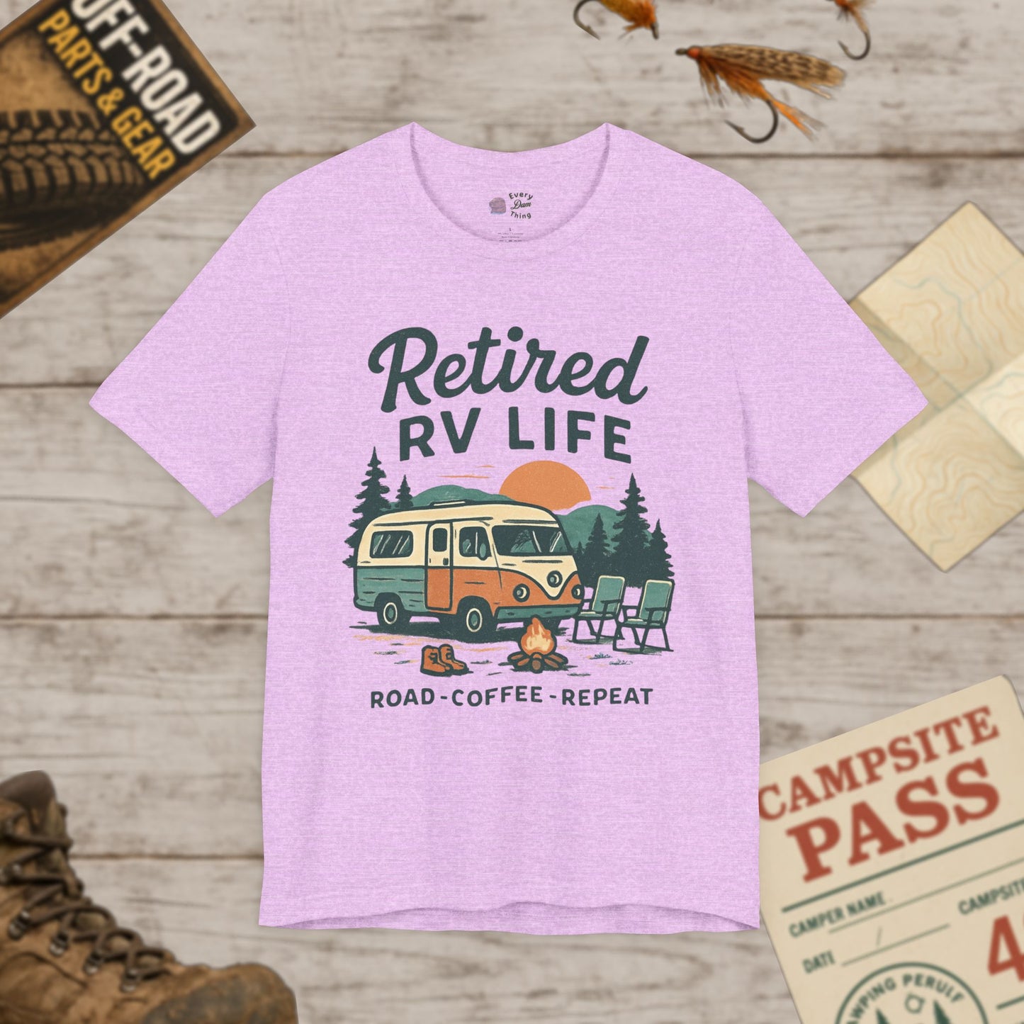 Retired T-Shirt Road Coffee Repeat Vintage Camper Tee