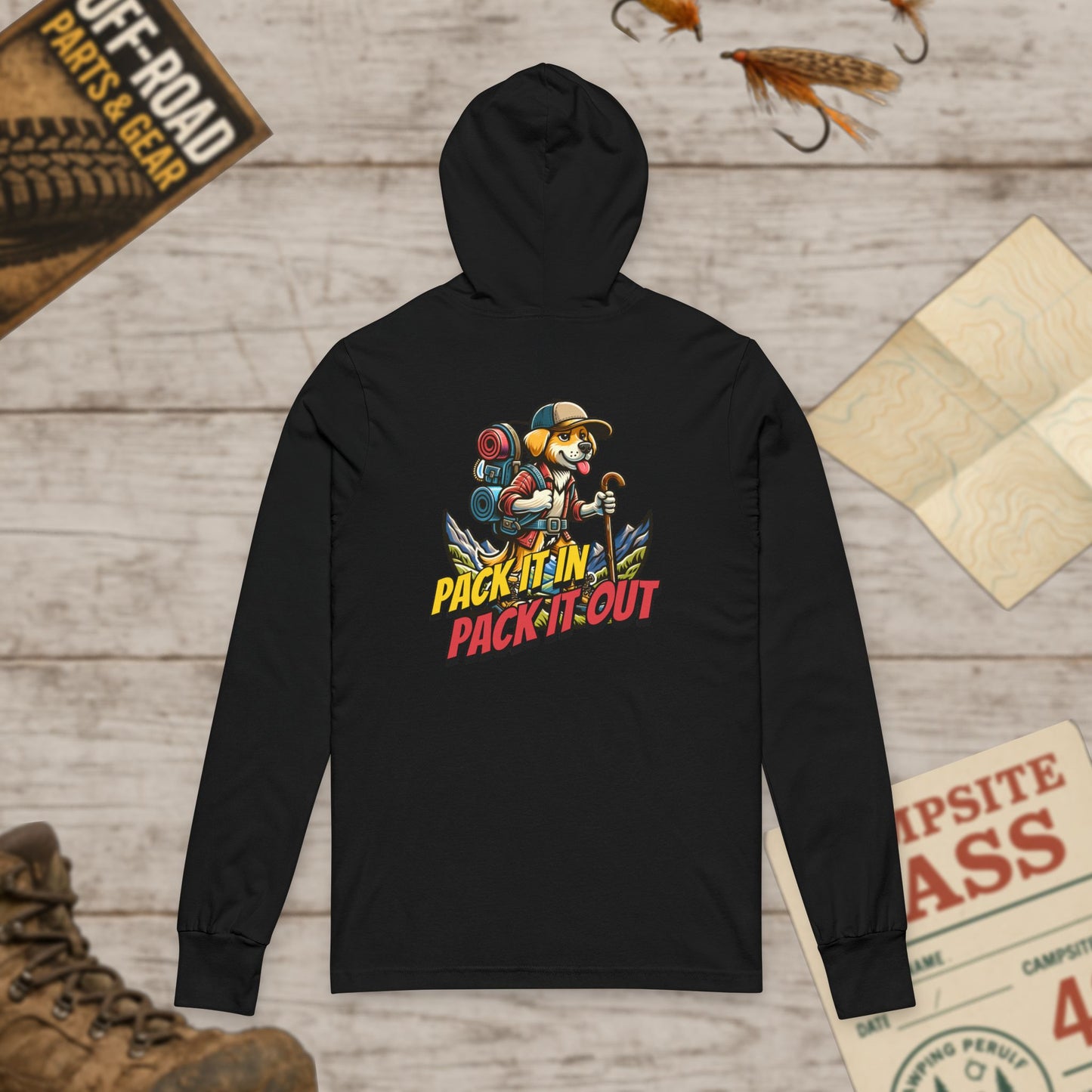 Pack It In Dog Unisex Hooded Front & Back Print Long Sleeve Tee Bella Canvas 3512