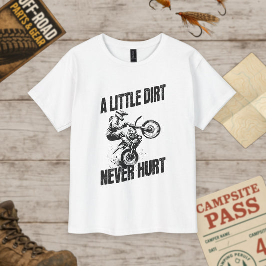 Youth Motocross Graphic Tee A Little Dirt Never Hurt BLK Print
