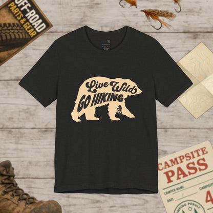 Hiking Tee  "Live Wild Go Hiking" Bear Graphic Outdoor Shirt