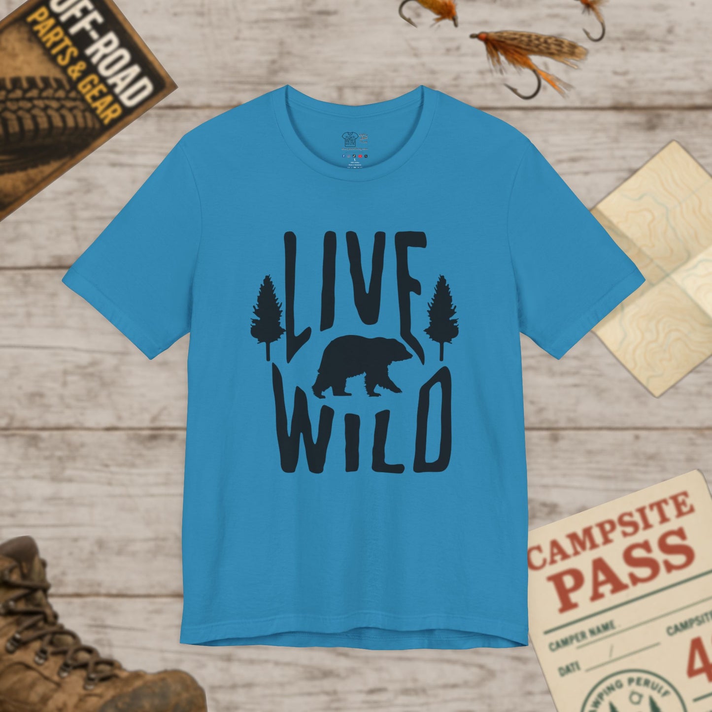 Live Wild Bear T-Shirt  Outdoor Camping Nature Tee Blk Print