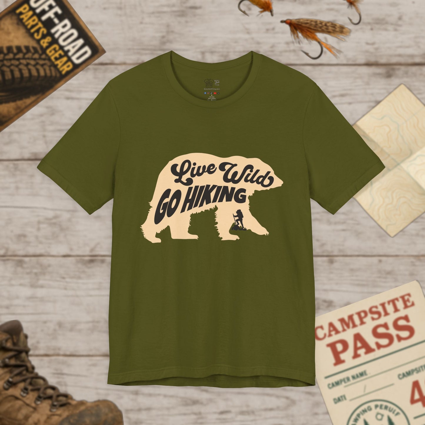 Hiking Tee  "Live Wild Go Hiking" Bear Graphic Outdoor Shirt