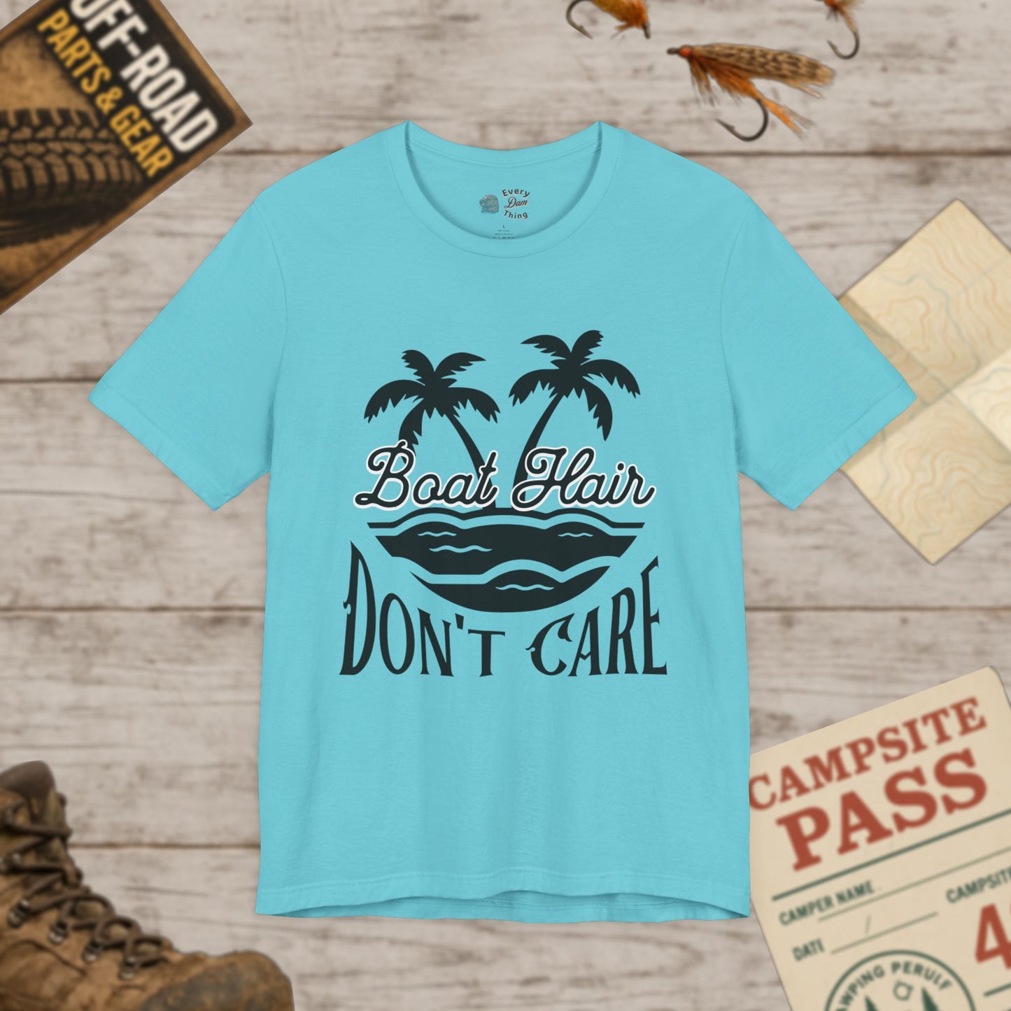 Boat Hair Don't Care Tee Bella Canvas 3001 Black Print