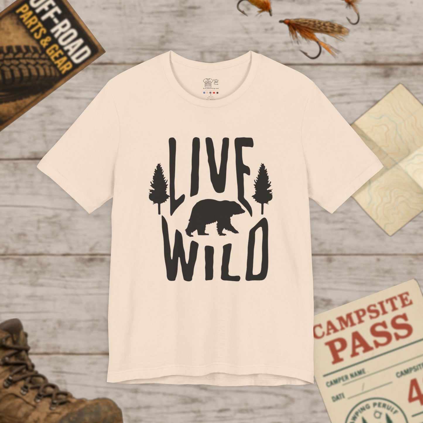 Live Wild Bear T-Shirt  Outdoor Camping Nature Tee Blk Print