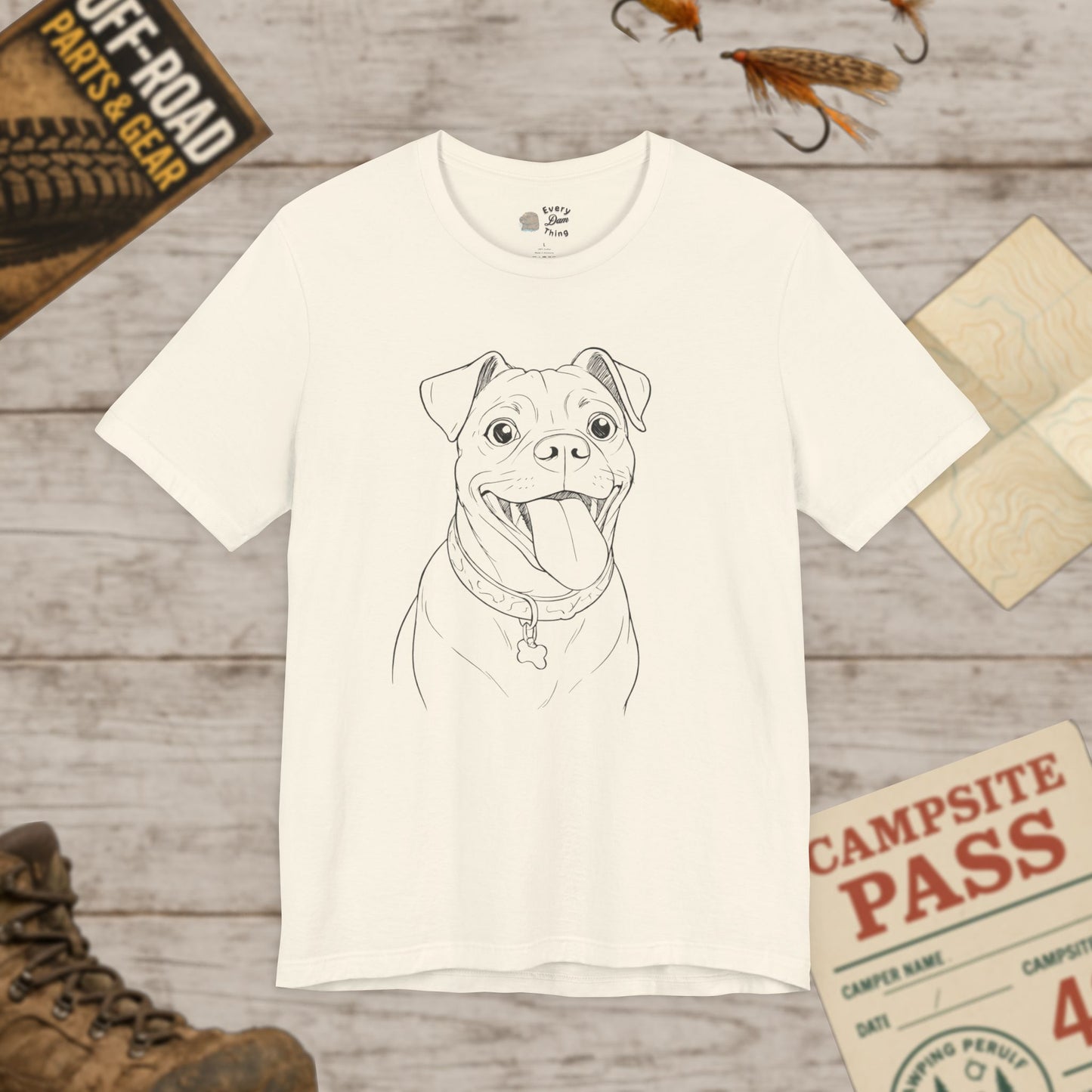 Bailey Happy Pup Outline T‑Shirt Minimal Dog Sketch Tee Bella Canvas 3001