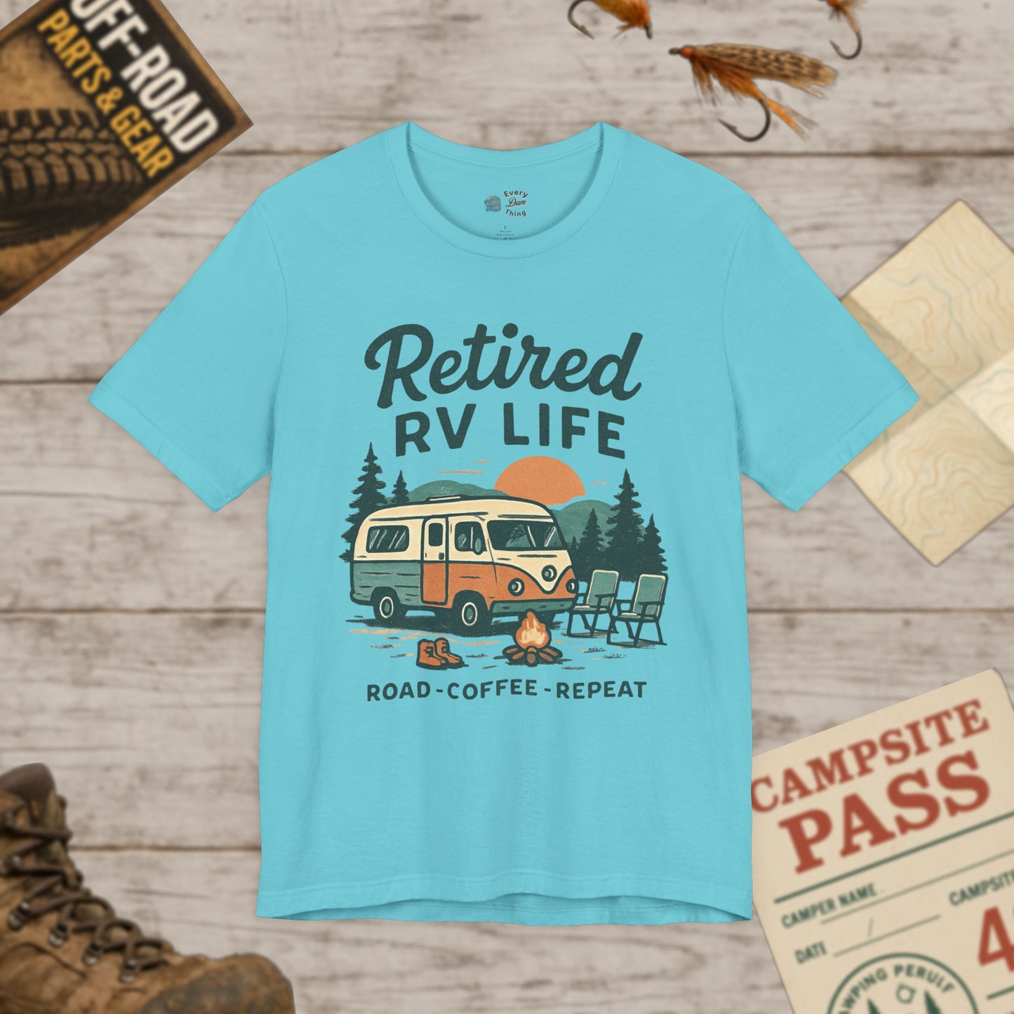 Retired T-Shirt Road Coffee Repeat Vintage Camper Tee