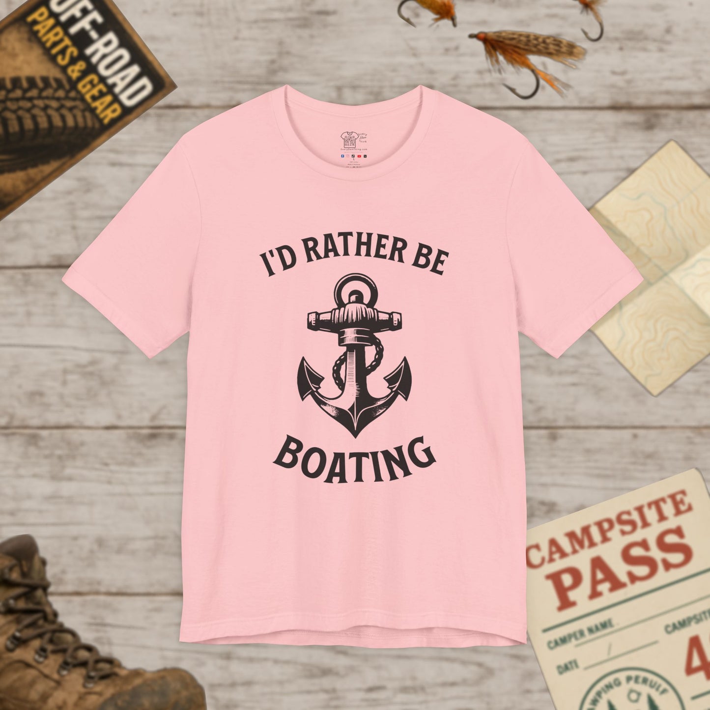 I'd Rather Be Boating T-Shirt  Anchor Nautical Tee for Boaters & Lake Lovers