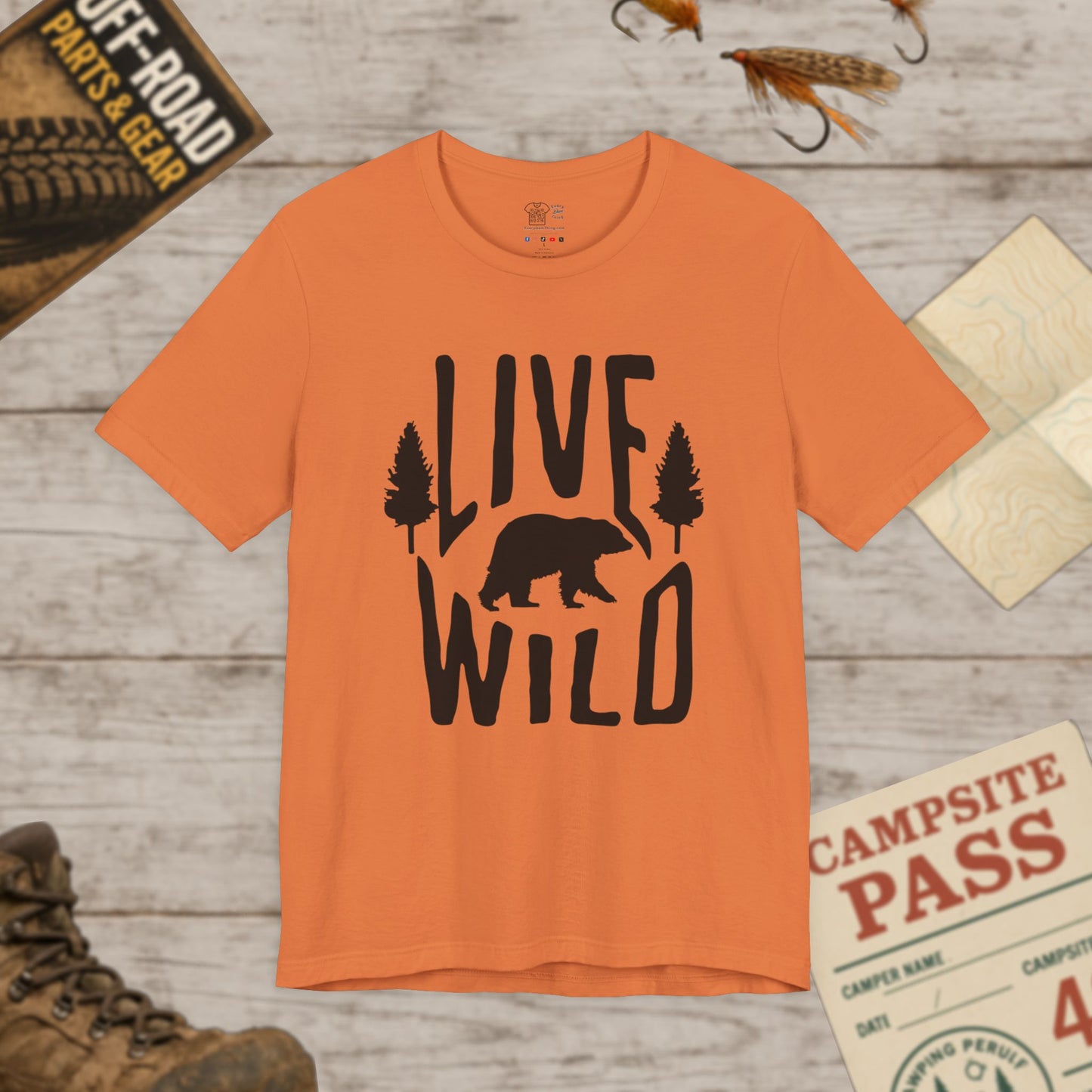 Live Wild Bear T-Shirt  Outdoor Camping Nature Tee Blk Print